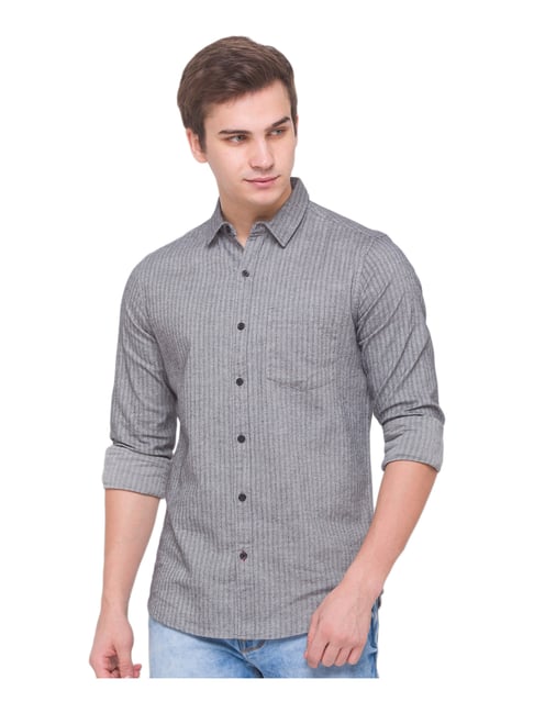 Globus Grey Cotton Regular Fit Self Pattern Shirt