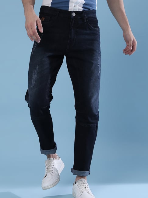 Campus Sutra Navy Distressed Lightly Washed Jeans-image-6