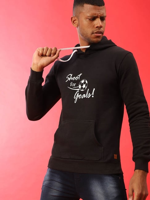 Buy Campus Sutra Black Printed Full Sleeves Hoodie for Men Online