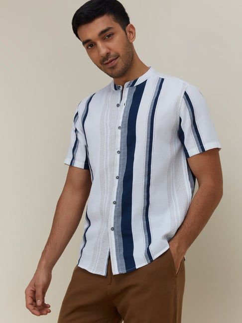 Buy ETA by Westside Indigo And White Striped Resort Fit Shirt Online at ...