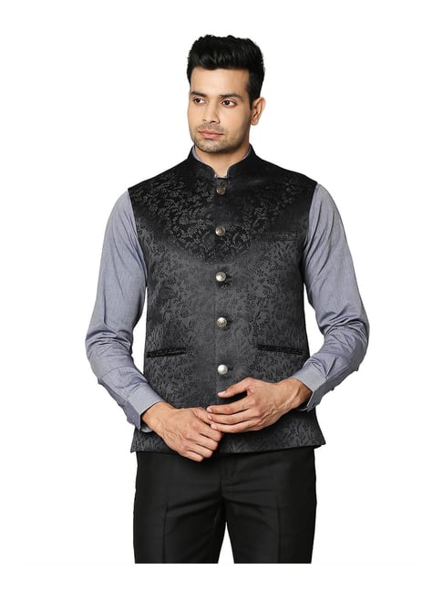 Buy BLACKSMITH Black Checks Polyester Regular Fit Men's Nehru Jacket |  Shoppers Stop