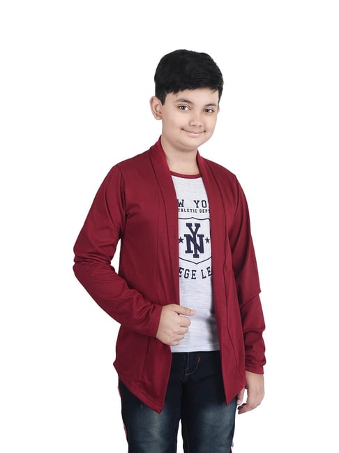 Buy Fabshio Kids Grey Maroon T-Shirt with Attached Shrug for