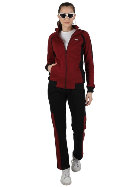 Buy Monte Carlo Maroon Black Regular Fit Tracksuit for Women