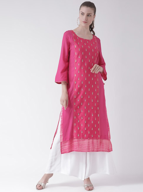 Span Pink Embellished Straight Kurta Price in India