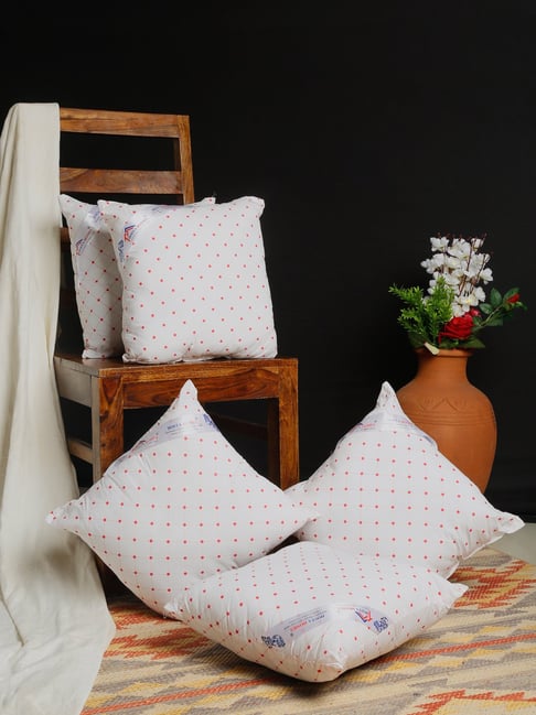 HOSTA HOMES White & Red Cotton Cushion Fillers (Filled with Microfibre) - Set of 5