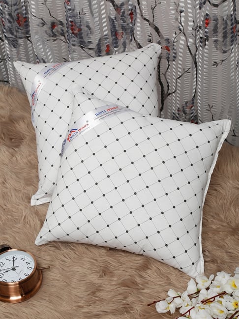 HOSTA HOMES White & Black Cotton Cushion Fillers (Filled with Microfibre) - Set of 2