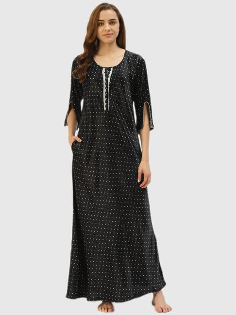 Buy Sweet Dreams Black Polka Dot Night Dress for Women Online