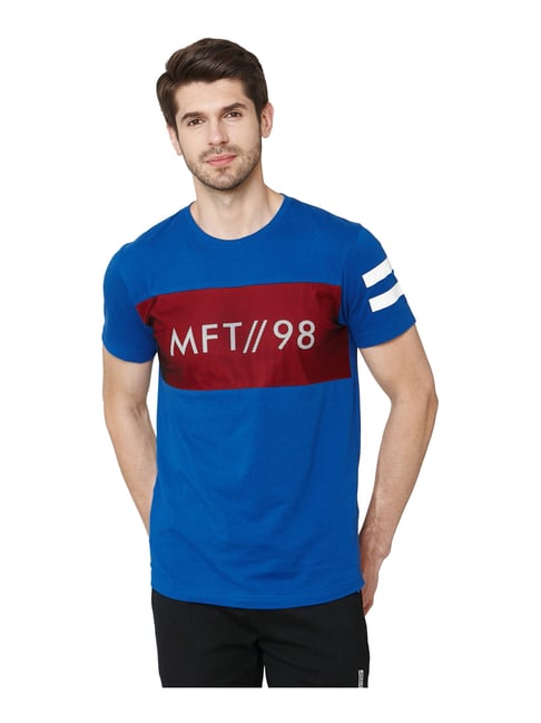 Buy Mufti Blue Slim Fit Self Pattern T 