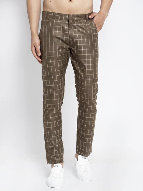 Dobell Navy with Brown Windowpane Check Suit Trousers | Dobell