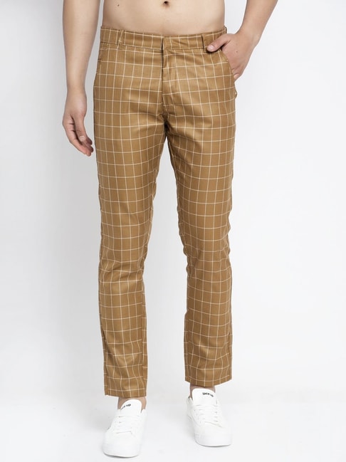 Buy BASICS Brown Mens 5 Pocket Check Trousers  Shoppers Stop