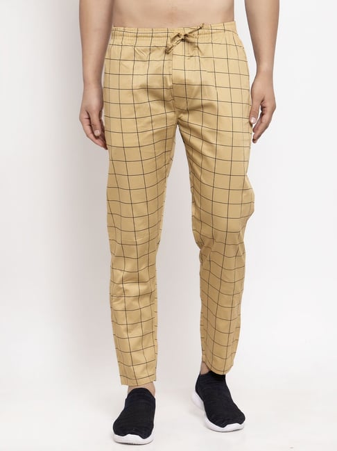 Jainish Beige Cotton Regular Fit Checks Trackpants-picture-43