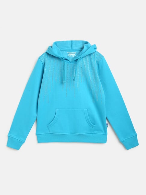 Buy Li'l Tomatoes Kids Aqua Blue Cotton Hoodie for Girls Clothing
