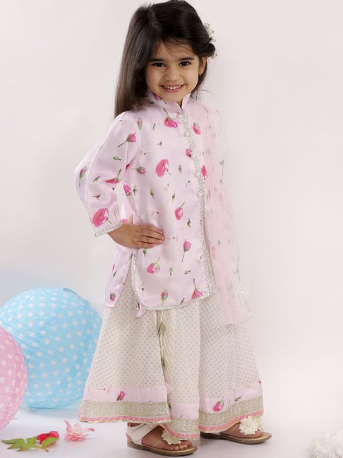 Little Bansi Kids Pink Floral Print Kurta Lehenga Set-picture-19