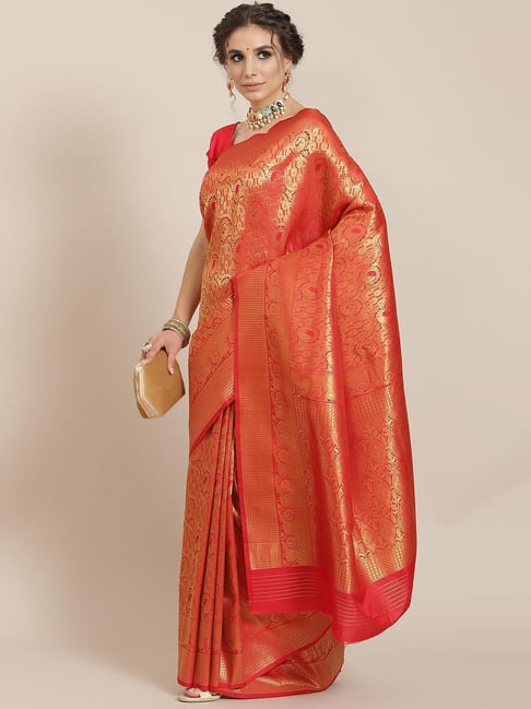 Sharaa Ethnica Light Red Saree With Blouse Price in India