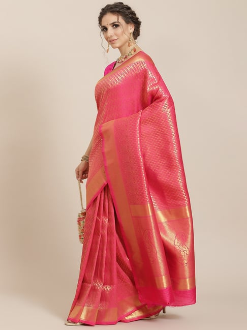 Sharaa Ethnica Dark Pink Saree With Blouse Price in India