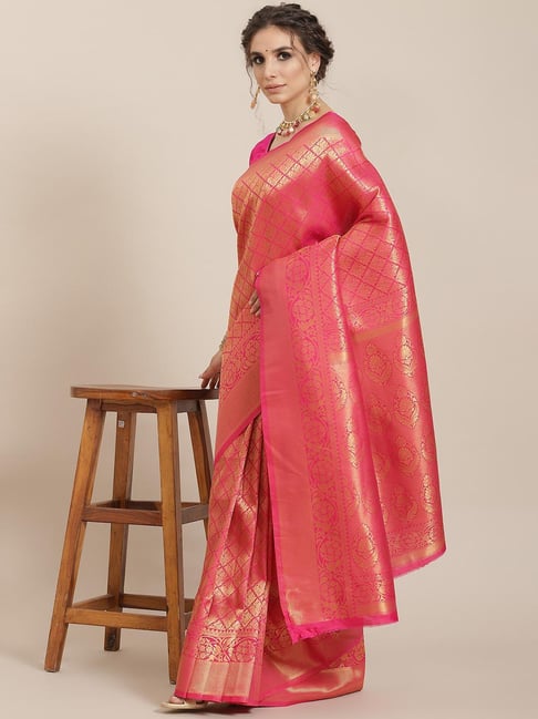 Sharaa Ethnica Dark Pink Saree With Blouse Price in India