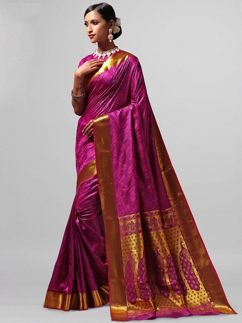 Janasya Purple Printed Saree With Blouse Price in India