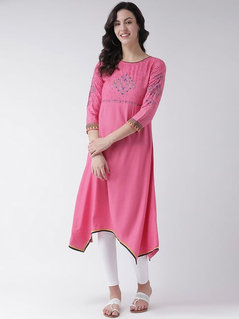 Span Pink Embellished A Line Kurta Price in India