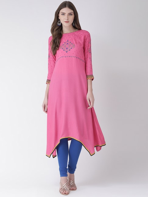 Span Pink Embellished A Line Kurta Price in India
