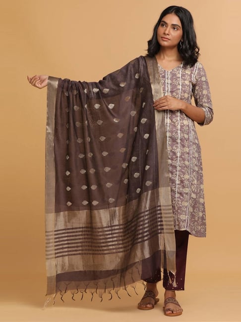 Folksong By W Brown Cotton Woven Pattern Dupatta