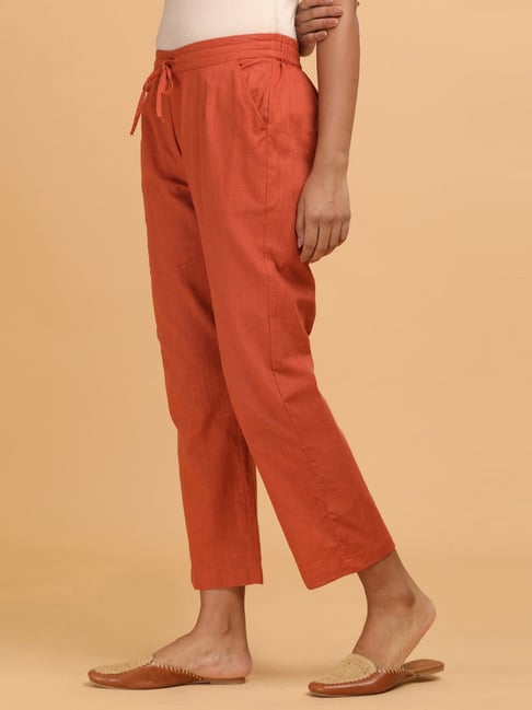 red cotton pants womens