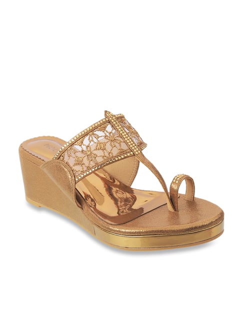 Mochi Women's Antique Gold Toe Ring Wedges Price in India