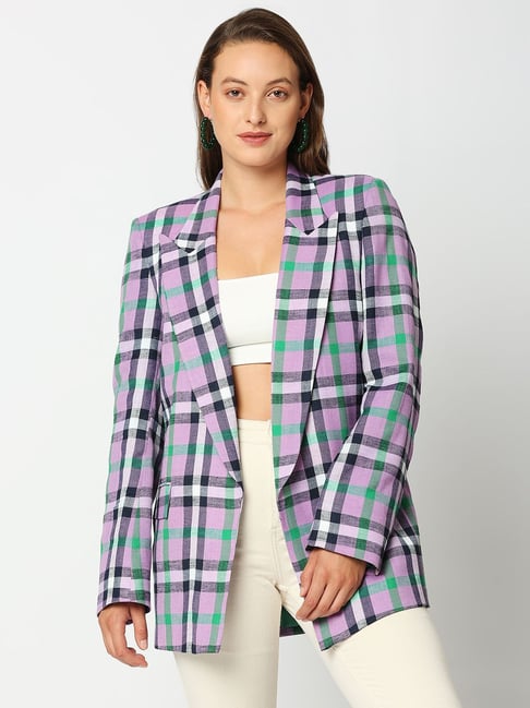 Remanika Purple Pure Cotton Chequered Jacket-picture-32