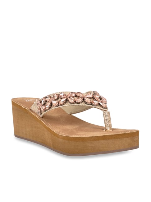 Jove Women's Rose Gold Thong Wedges