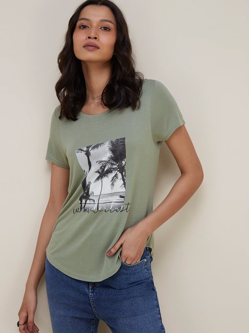 Buy LOV by Westside Sage Printed High-Low T-Shirt Online at best price ...