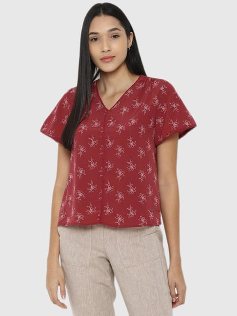 Allen Solly Maroon Floral Print Top