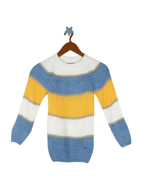 Buy Monte Carlo Kids Sky Blue Striped Sweater for Girls Clothing