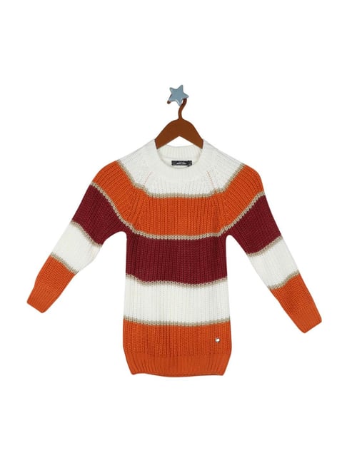 Buy Monte Carlo Kids Orange Striped Sweater for Girls Clothing