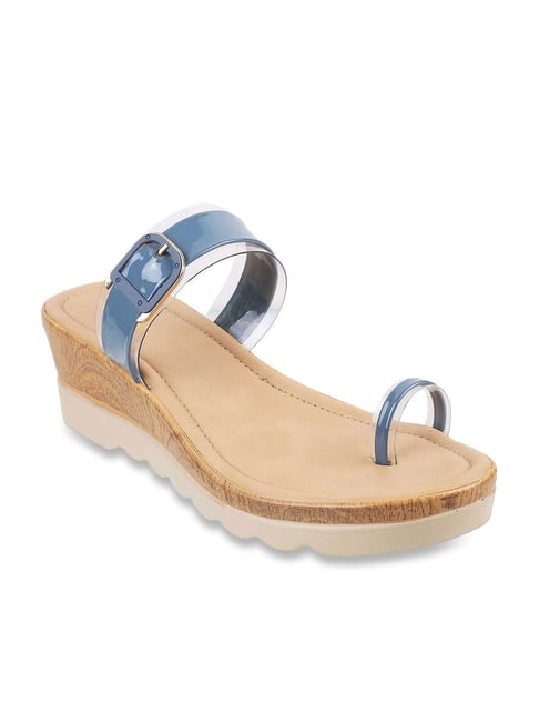 Mochi Women's Blue Toe Ring Wedges