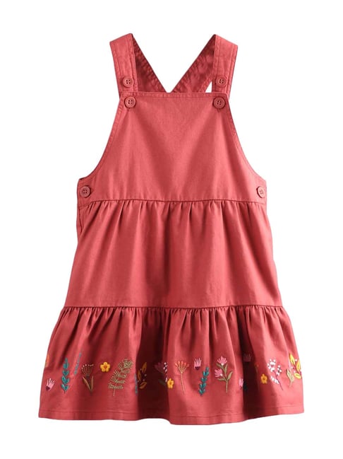 Beebay Kids Orange Cotton Embroidered Casual Dress