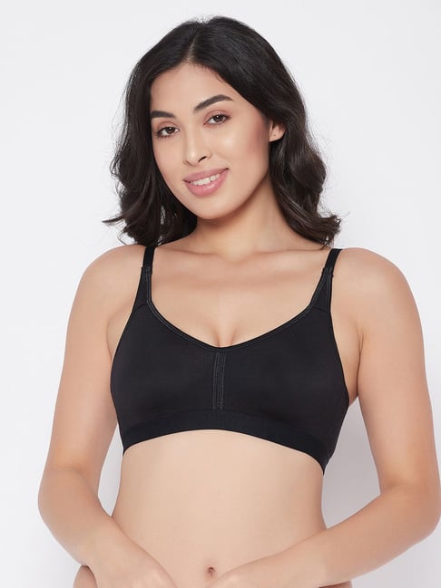 Buy Non-Padded Non-Wired Full Coverage Bra in Black -100% Cotton