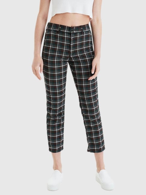 Women's Beige and Brown Plaid Suiting Trousers | CoCapsules