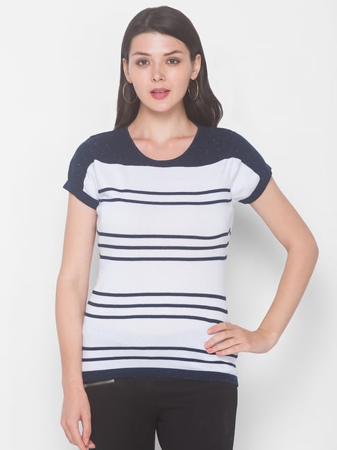 Globus Navy & White Cotton Striped Sweater-picture-28
