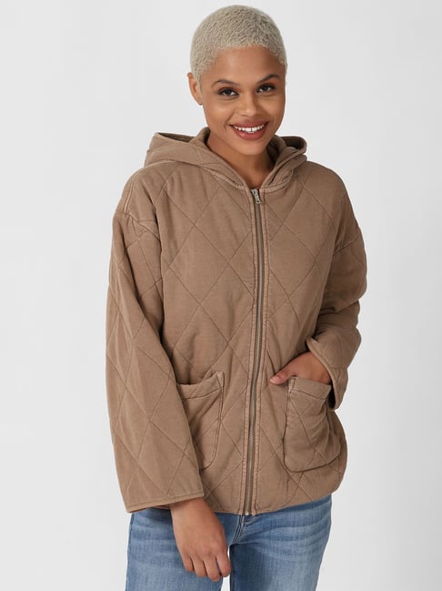 forever 21 quilted jacket brown