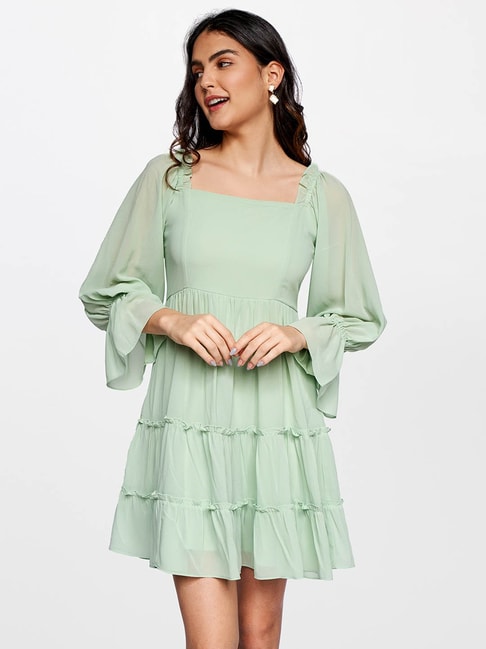 AND Green Flared Fit Dress Price in India