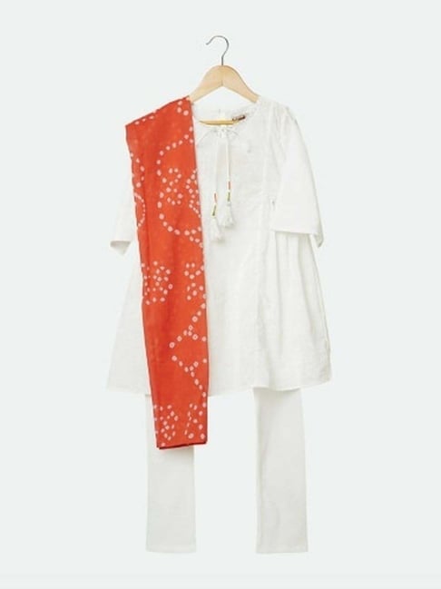 Buy Fabindia Kids White Cotton Printed Suit Set for Girls Clothing