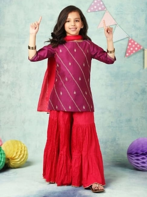 Buy Fabindia Kids Purple Embroidered Suit Set for Girls Clothing