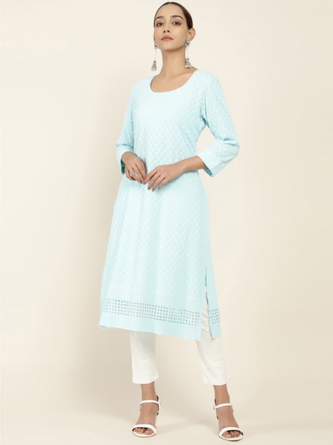 Soch Sky Blue Embroidered Straight Kurta Price in India