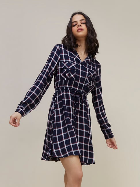 Nuon by Westside Navy Riddy Checkered Shirtdress Price in India