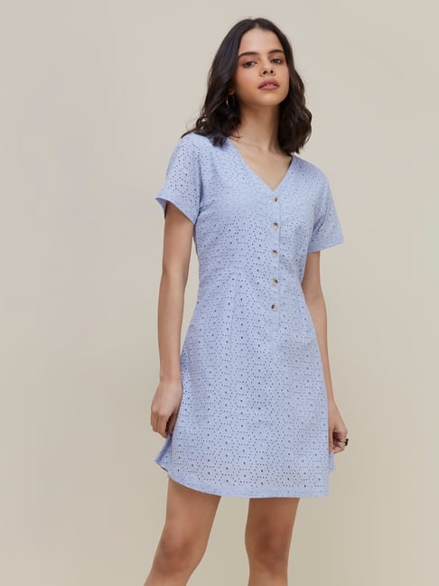 Nuon by Westside Light Blue Preston Schiffli-Design Dress Price in India
