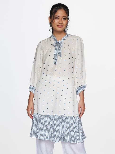 Global Desi White & Blue Printed Tunic Price in India