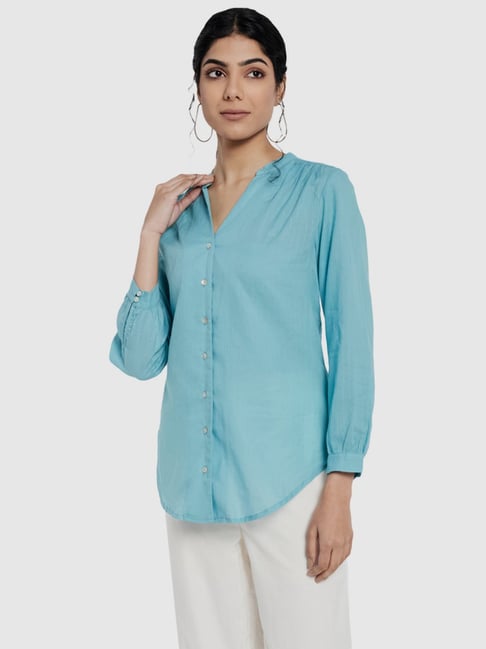 Fabindia Sky Blue Cotton Regular fit Shirt Price in India