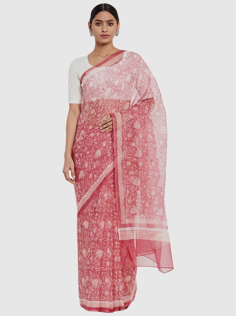 Fabindia Pink Cotton Silk Printed Saree Price in India