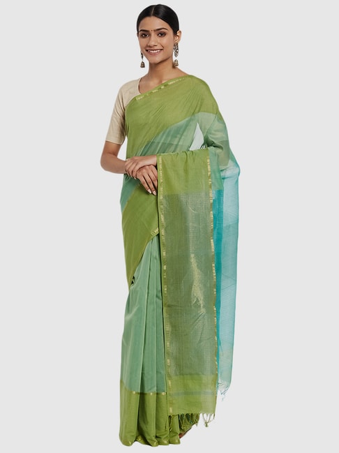 Fabindia Green Cotton Silk Saree Price in India