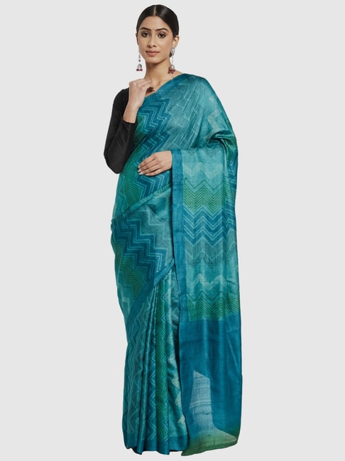 Fabindia Blue Silk Printed Saree Price in India