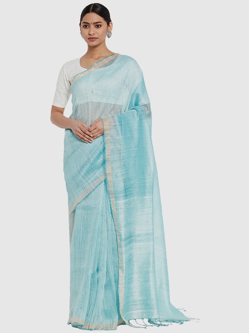 Fabindia Sky Blue Silk Saree Price in India